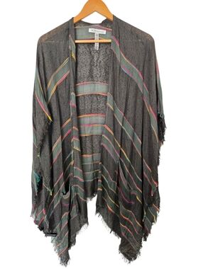 BCBGeneration Black Striped Fringe Open Poncho